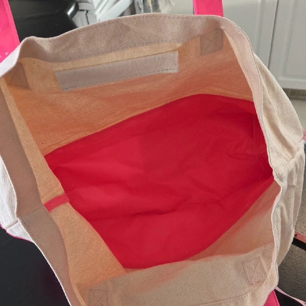 Victoria's Secret Vibrant Pink and Tan Tote - Picture 5 of 6